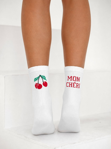 Calcetines de mujer de algodón Milena 0200-246 Mon Cheri – acanalados, cómodos, blancos