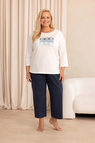 Pijama de mujer Regina 4024 100% algodón Manga 7/8 Pantalón 7/8 ecru