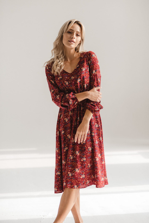 Lovely Dress Vestido midi de maternidad y lactancia de Milk&Love - floral granate, manga larga