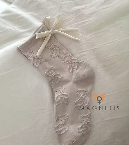 Calcetines de mujer Magnetis CO5020 beige - algodón, jacquard con motivo osito