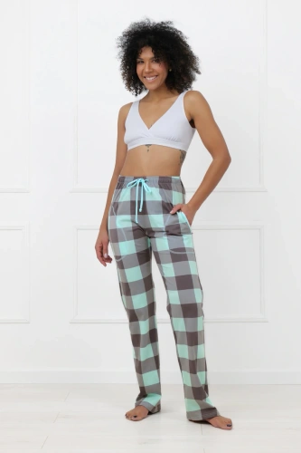 Pantalones largos de mujer Sandra Italian Fashion de algodón a cuadros con bolsillos
