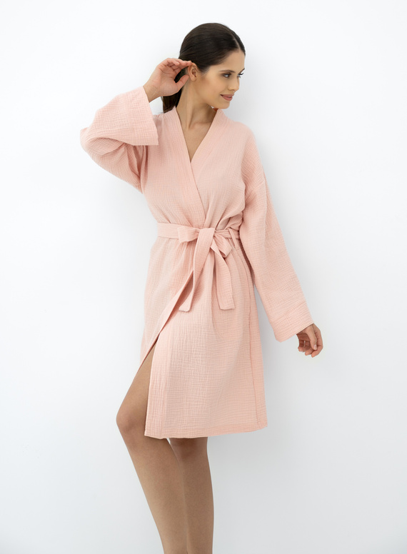 Sabrina Sensis bata de algodón para mujer de muselina color albaricoque
