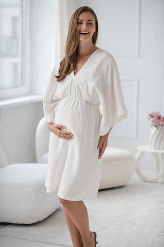 Vestido de maternidad y lactancia Mama Zen Milk&Love crema - kimono con cremalleras, modal