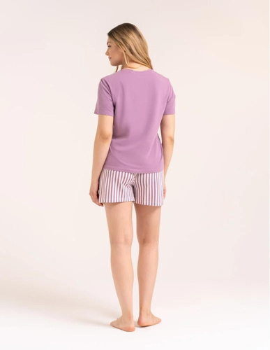 Pijama de mujer Moraj PDD2800-009 violeta de algodón con pantalones cortos a rayas