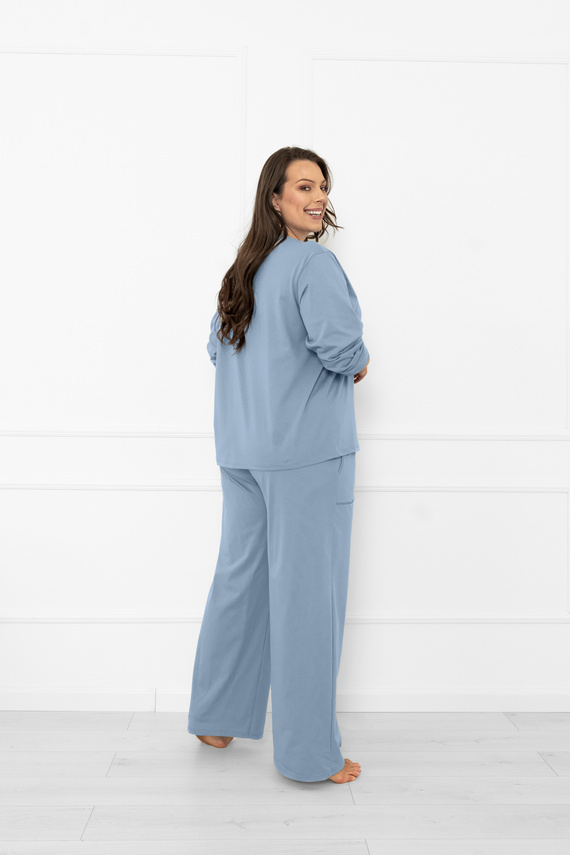 Pijama de señora Ksara Italian Fashion - algodón, manga larga y pantalón con bolsillos - acero