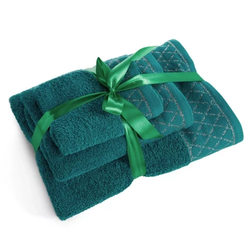 Set de toallas Eurofirany 3 piezas suaves absorbentes elegantes Layla dark turquoise
