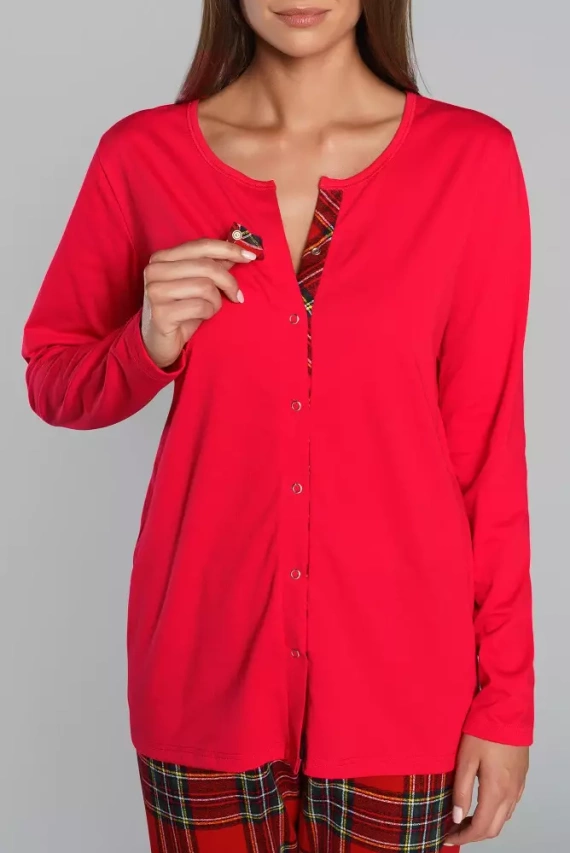 Pijama de mujer Zorza manga larga, pantalón Moda Italiana - rojo/estampado