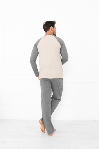 Pijama Alexander Hombre Moda Italiana beige - algodón, largo. mangas y pantalones