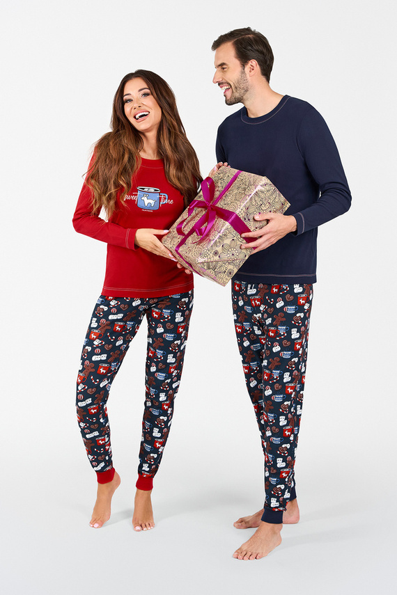 Pijama de manga larga y pantalón largo Makala Ladies Italian Fashion - rojo/estampado