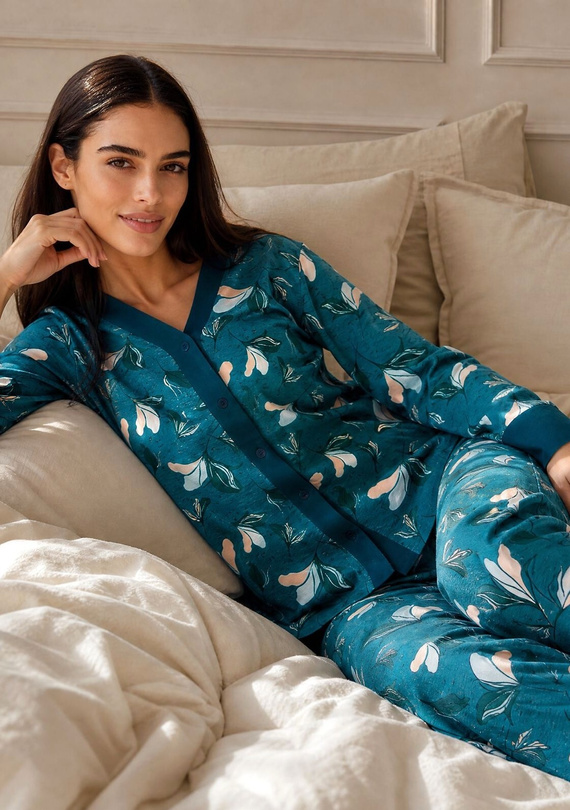 Pijama de mujer Cornette 514/509 Virginia azul 100% algodón con botones