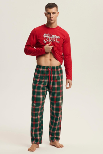 Henderson pijama de los hombres 43459 Nougat rojo - algodón, festivo, con pantalones de franela