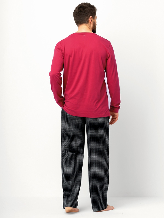 Pijama de hombre MNS 471 Key granate - manga larga, pantalón de franela de algodón