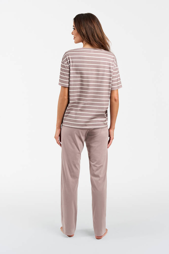 Betty Pijama señora manga corta, pantalón largo Moda Italiana - cappuccino/estampado cappuccino