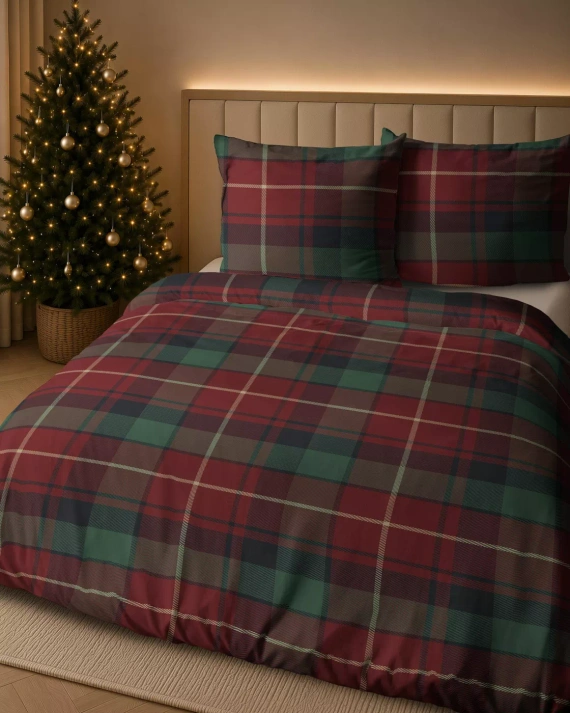 Ropa de cama navideña 6059 A Detexpol Cuadro navideño rojo y verde 100% algodón