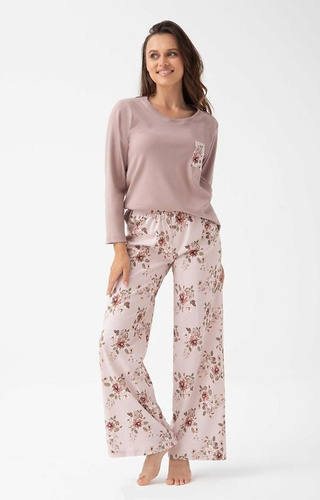 348 Pijama de señora Luna beige - algodón, manga larga, estampado floral, comodidad y estilo