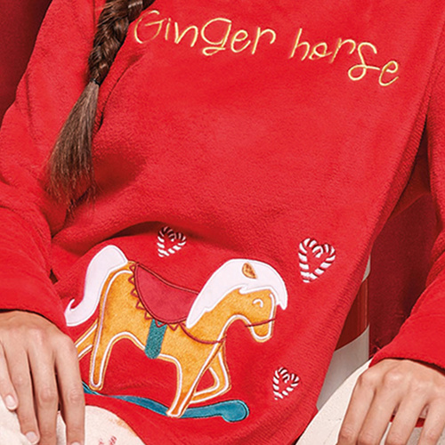 Meddy Pijama de mujer Sorbetto rojo - polar, Navidad con caballo y galletas de jengibre
