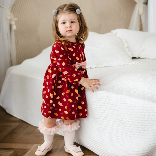 Fluffy Tails Vestido de bebé Eevi - granate, algodón, manga larga