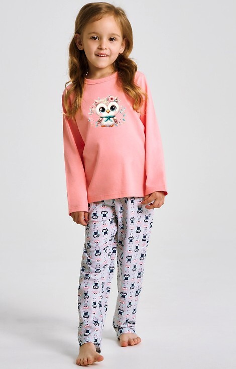 3486, 3487 Pijama de niña albaricoque Emma Taro - algodón, estampado, pantalón con dibujos