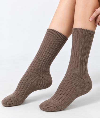 Pesail 3054 wz.54 Wik calcetines de mujer de invierno acanalados Merino marrones