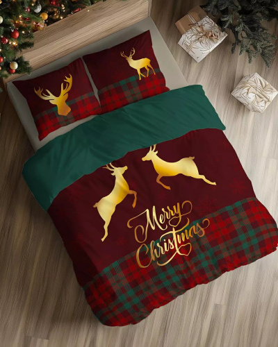 5827 A Christmas Dreams Detexpol ropa de cama de algodón a cuadros con renos Merry Christmas - Juego de Navidad 100% algodón