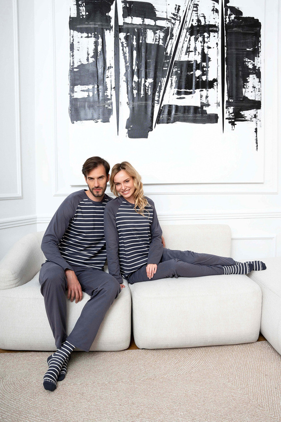 Oda Pijama señora manga larga, pantalón largo Moda Italiana - estampado grafito/grafito