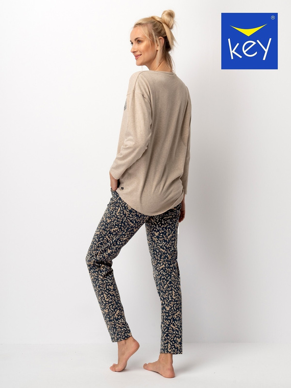 Pijama de señora Key LNS 707 beige - algodón, manga larga, elegante