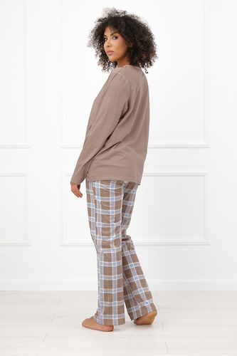 Pijama de mujer Italian Fashion Delma 100% algodón pantalón largo cuadros cappuccino