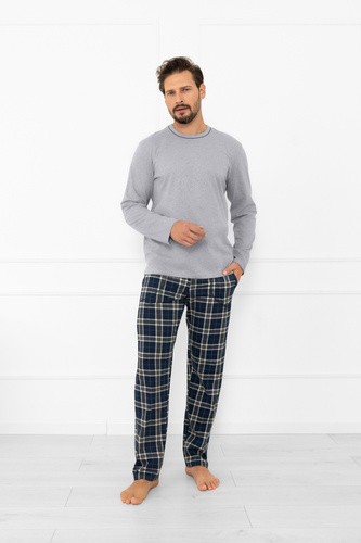 Pijama de hombre Andreas - manga larga, pantalón largo, algodón Moda Italiana - melange/estampado