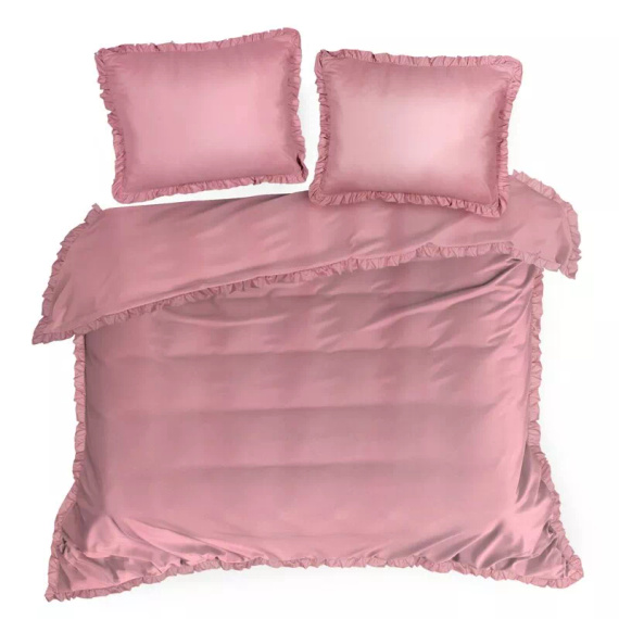Ropa de cama de microfibra Eurofirany MI con volante, suave, con cremallera, rosa