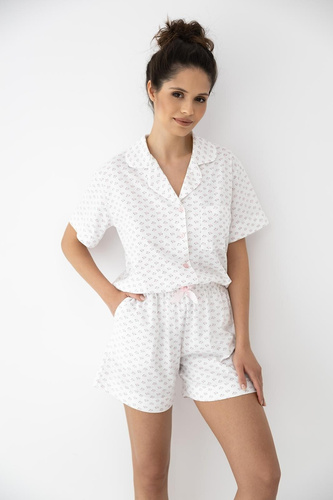 Pijama mujer Sensis Leslie blanca de algodón con botones y shorts