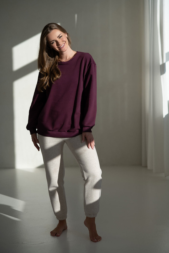 Milk It Easy! Bluza ciążowa i do karmienia Mauve Wine Milk&Love – oversize, kryte zamki, bawełniana dzianina Oeko-Tex