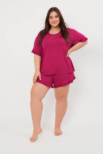 Estilo Pijama de señora de manga corta, pantalón corto Moda Italiana - vino