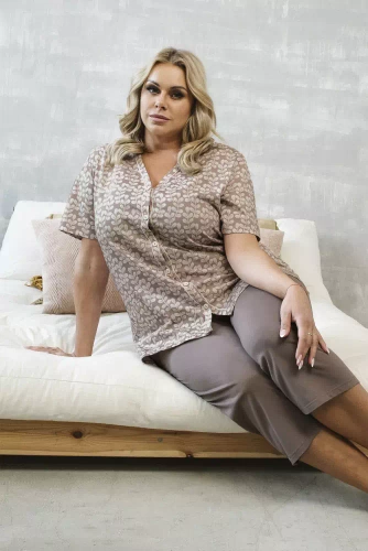 Ramira Pijama señora manga corta y pantalón 3/4 Moda Italiana - estampado/capuchino