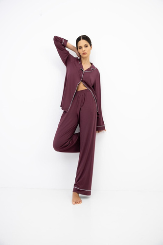 Sensis Vaya Pijama de Mujer 100% Viscosa Azul Marino con Flores y Botones