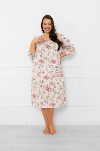 Camisón de señora Betula - algodón, manga 3/4, motivo floral Moda Italiana