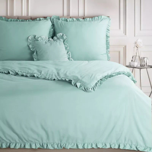Ropa de cama de microfibra Eurofirany MI con volante, suave, con cremallera, verde