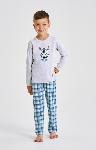 3499, 3500 Pijama de niño Joel Taro gris - algodón, estampado, pantalón a cuadros