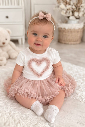 Body vestido Mia Bambarillo para bebé con falda de tul elegante beige