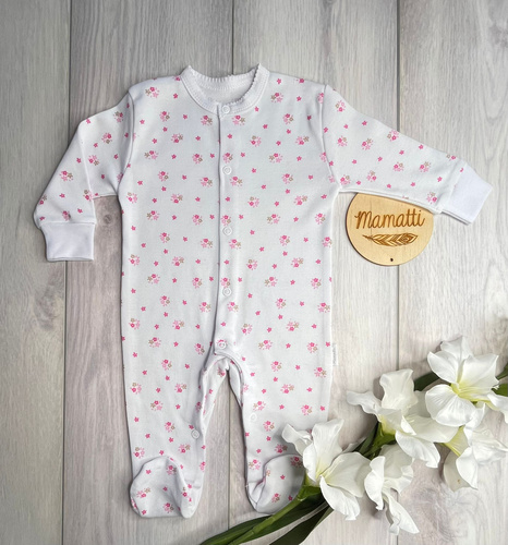 Pijama Mamatti Babies PA15340 Flores - Con Pies, Algodón, Con Botones