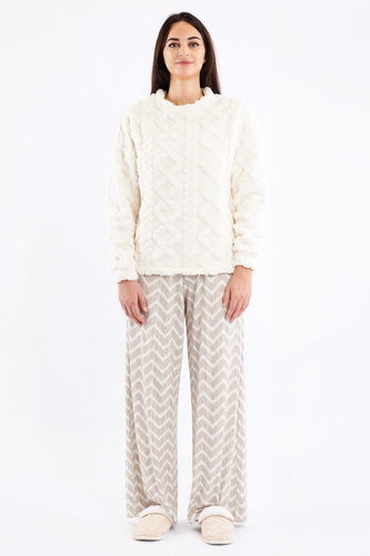 Sofie Pijama de mujer Sorbetto crema - sherpa cálida, palazzo, elegante y suave