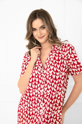 Ksenia Italian Fahion - camisón femenino de algodón con corazones, abotonado, manga corta