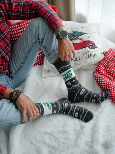 1290-030 Calcetines de Navidad para hombre Milena melange 03 - Coche con árbol de Navidad, algodón
