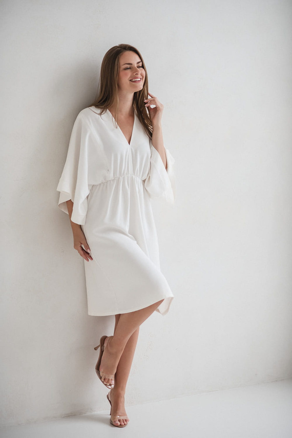 Vestido de maternidad y lactancia Mama Zen Milk&Love crema - kimono con cremalleras, modal