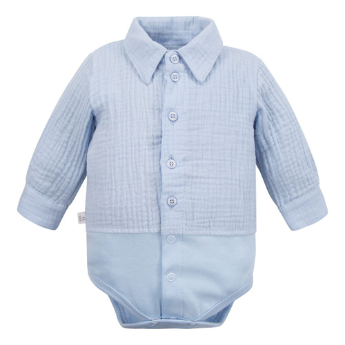 Ceremonia muselina camisa cuerpo con cuello para niño Eevi elegante- azul
