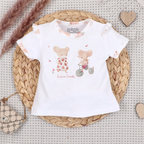 Camiseta bebé Nini Little Mouse algodón orgánico estampado niña manga corta