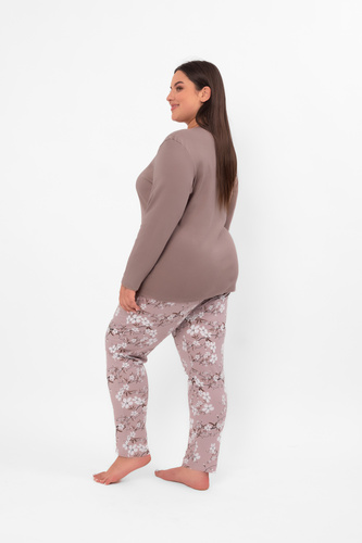 Pijama de señora Kimuri - manga larga, pantalón largo, algodón Moda Italiana