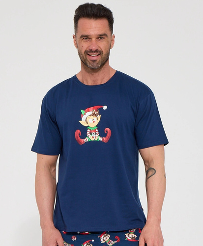 Cornette Elf Christmas 326/324 Pijama corta para hombre azul marino 100% algodón