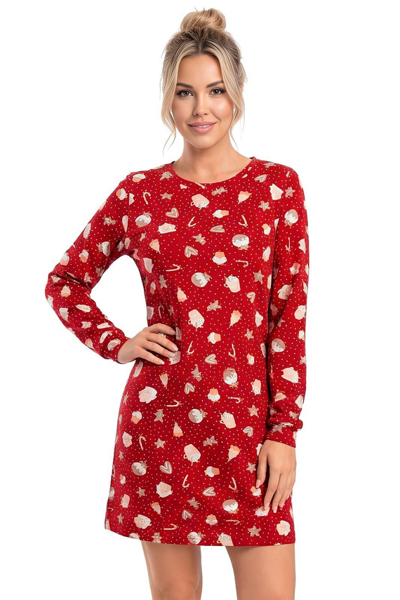 Donna Cookie camisa de noche para mujer 100% algodón roja navideña