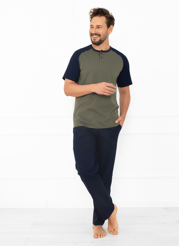 Alexander Italian Fashion pijama de hombre oliva - algodón, polo y pantalón