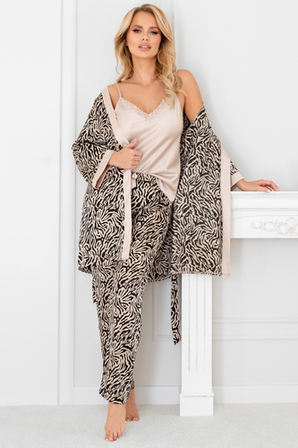 Bata Sheila Donna beige - elegante bata de mujer de satén con cinturón